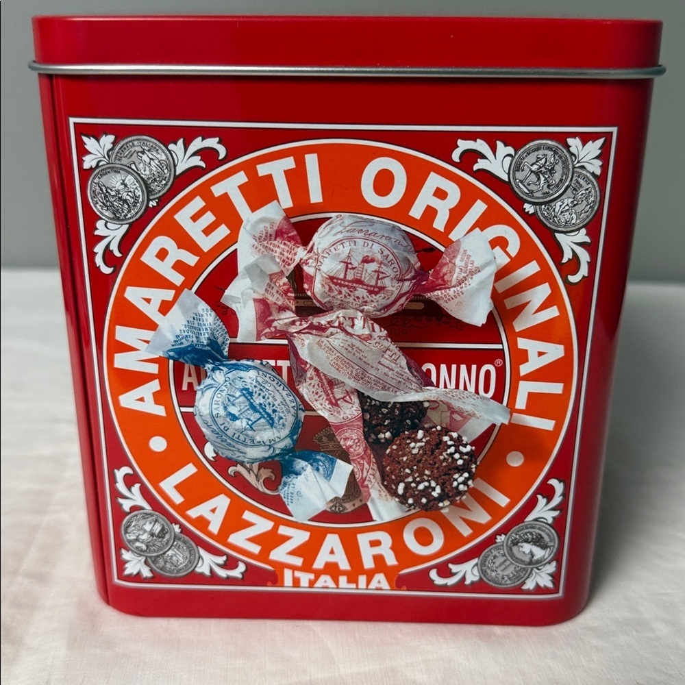 Lazzaroni Amaretti di Saronno Red Tin Italy Storage Cookie Biscuit 6" - Picture 3 of 5